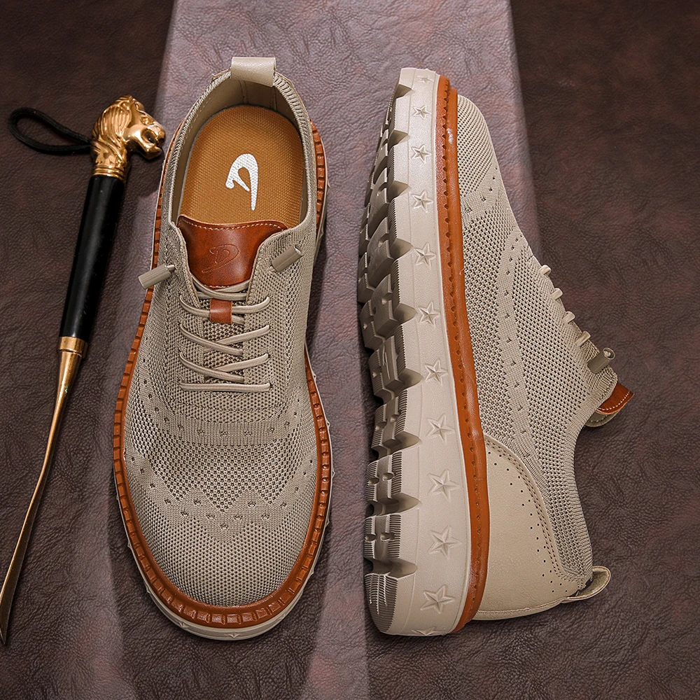 Men's Breathable Mesh Casual Dress Shoes, Lightweight Anti-Slip Soft Sole Fashion Sneakers for Business Walking and Daily Wear