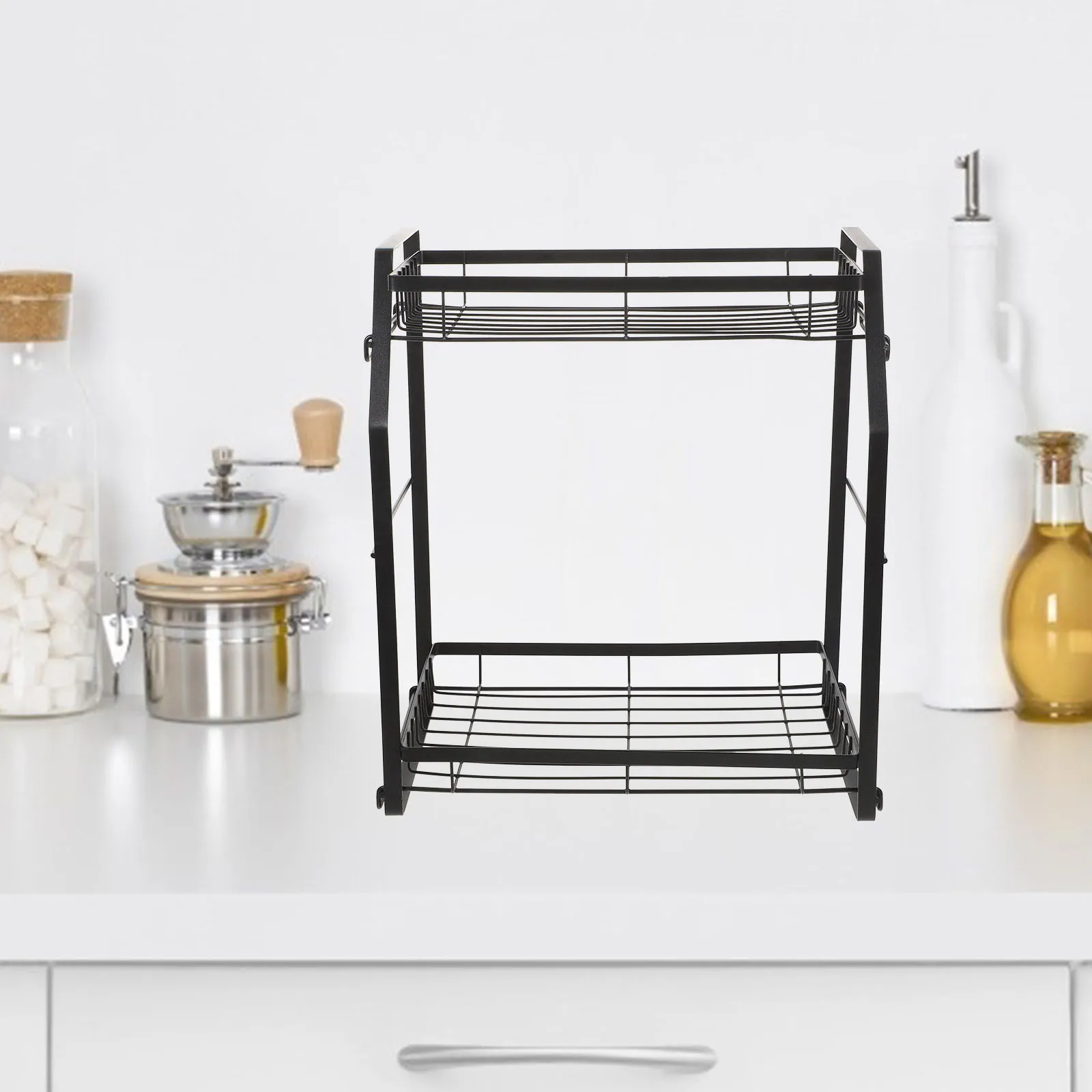 

Double Tier Spice Rack Kitchen Seasoning ganizer Iron Material Storage Shelf Condiment Sauce Pantry Cabinet Rack Large Capacity