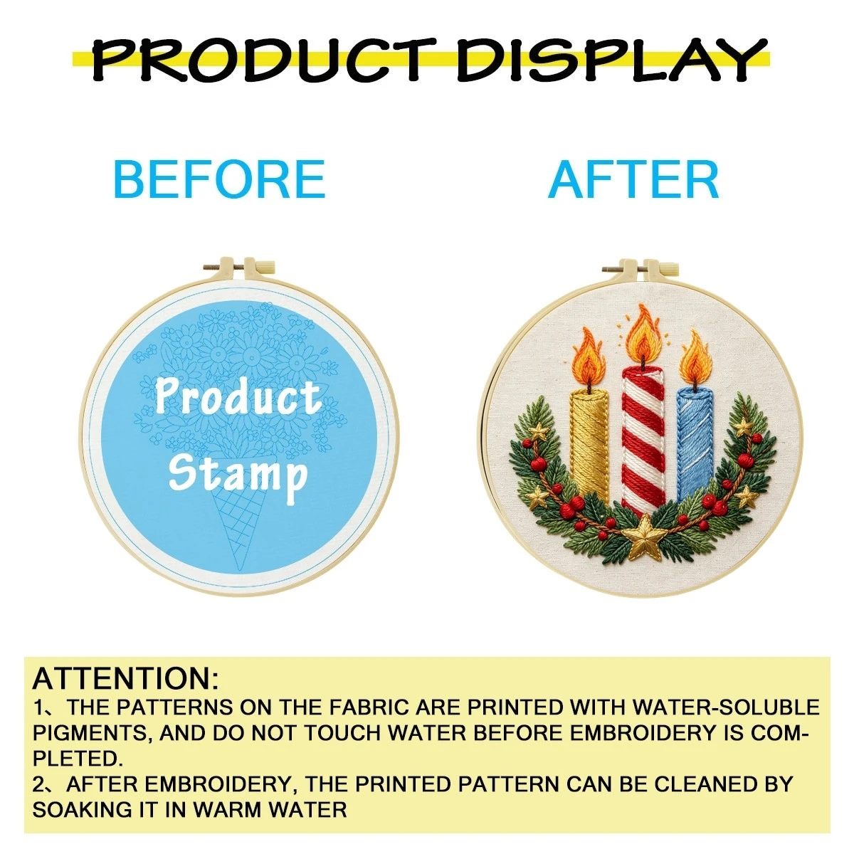 1 Set Weihnachtskerzen DIY-Stickerei-Set für Anfänger, Stickerei-Starter-Kit, Kreuzstich-Kunstgeschenk, Handarbeits-Bastelset – Detail 3