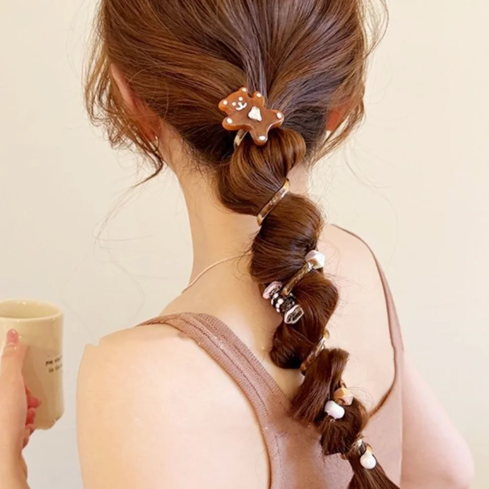 かわいい小さなベアベア電話電話ヘアループ、スパイラルコイルゴム、電話回線ヘアループ、弾性バンド、ヘアアクセサリー、女の子のヘアバンド