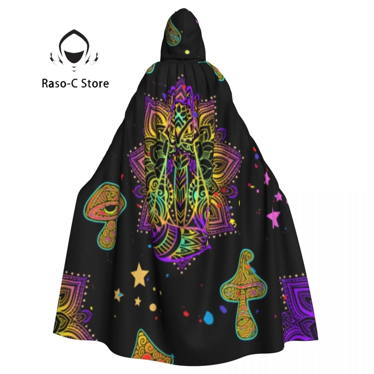 Long Cape Cloak Fox Mandala Head Psychedelic Hooded Cloak Coat Autumn Hoodies