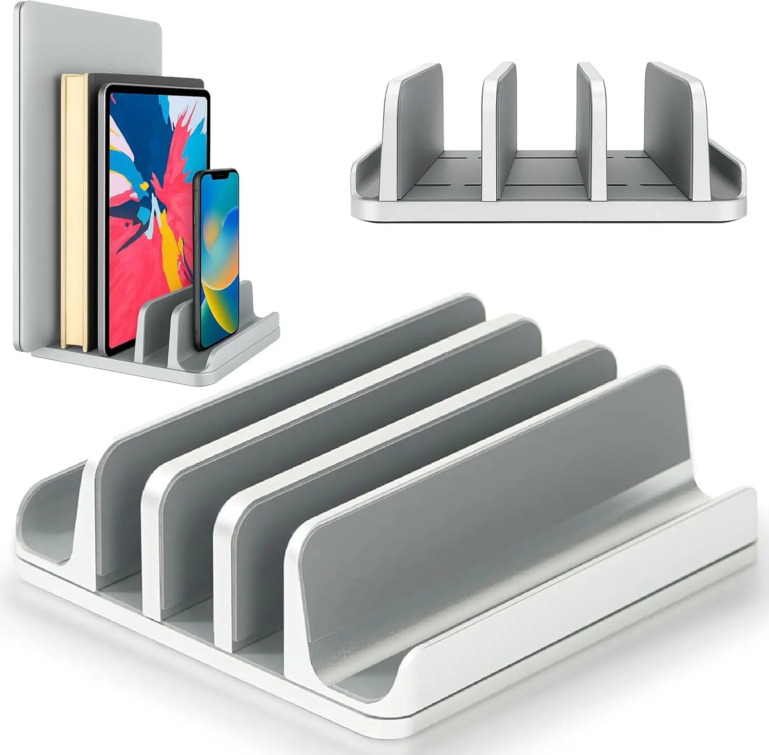 

Вертикальная алюминиевая подставка для ноутбука с 5 слотами для стола, подходит для ноутбуков MacBook Pro/Air, Surface и игровых ноутбуков до 17,3 дюйма — серебристый