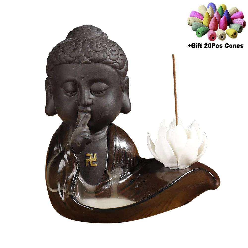 +20Cones Zen Buddha Statue FengShui Ornaments Handmade White Porcelain Incense Stick Holder Incense Aromatherapy