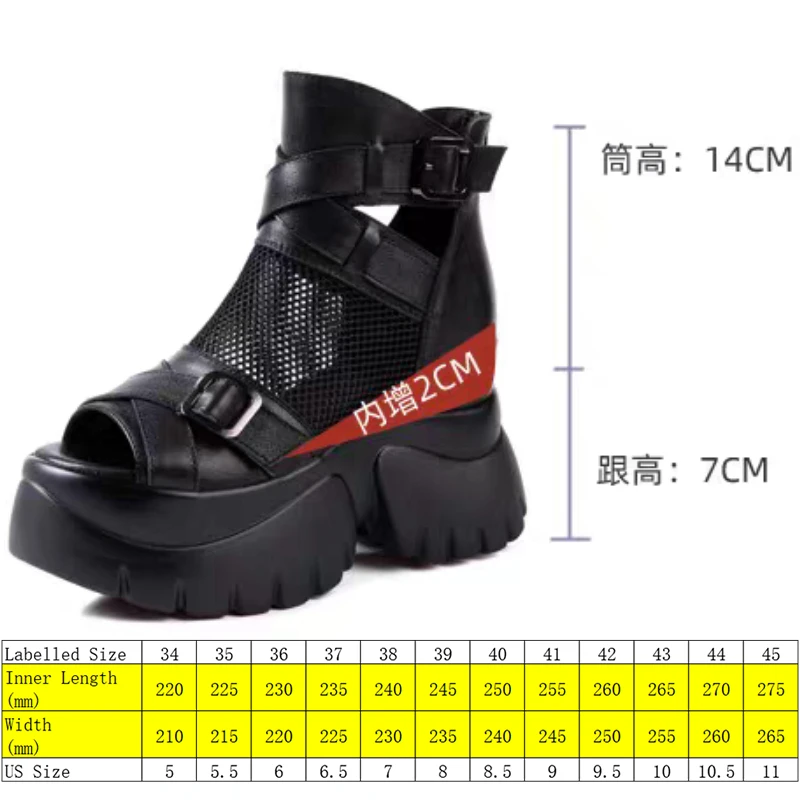 Koznoy 7cm Air Mesh Genuine Leather Knee High Fashion Summer Ankle Boots Women Hollow Lady Chimney Sandals Ankle Booties Shoes