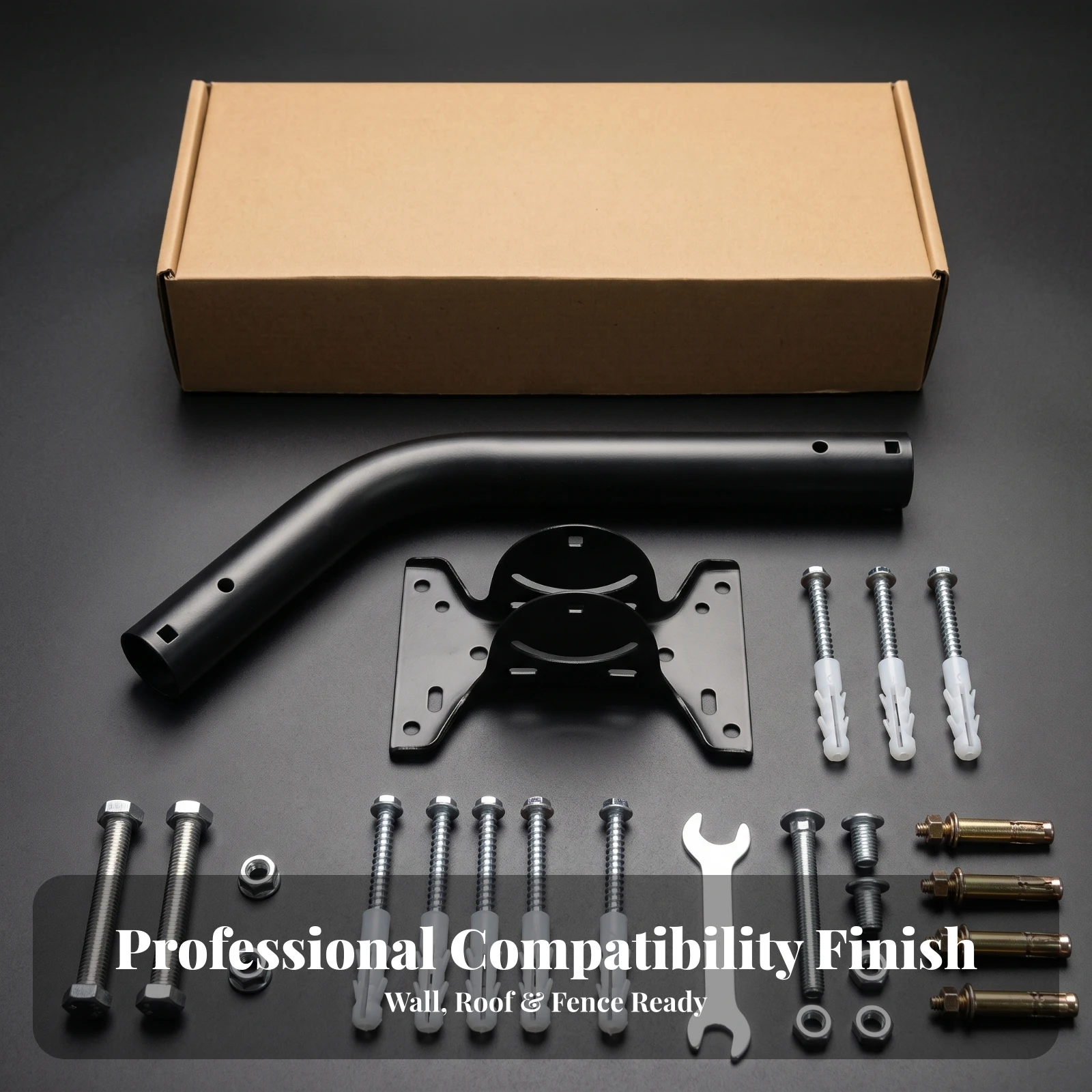 Mounting Bracket with Hardware Outdoor Mounting Bracket Curved Arm Mount Heavy Duty Holder Metal for Installers, Wall, Roof