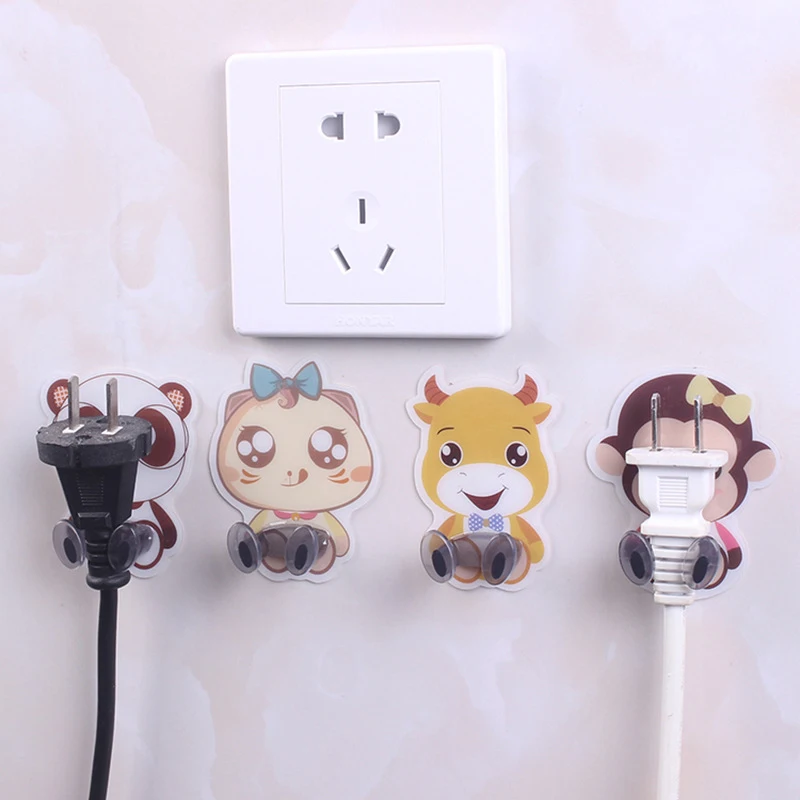 Cartoon Wall Storage Hook Punch-free Power Plug Socket Holder Kitchen Stealth Hook Wall Adhesive Hanger Bathroom Accessories