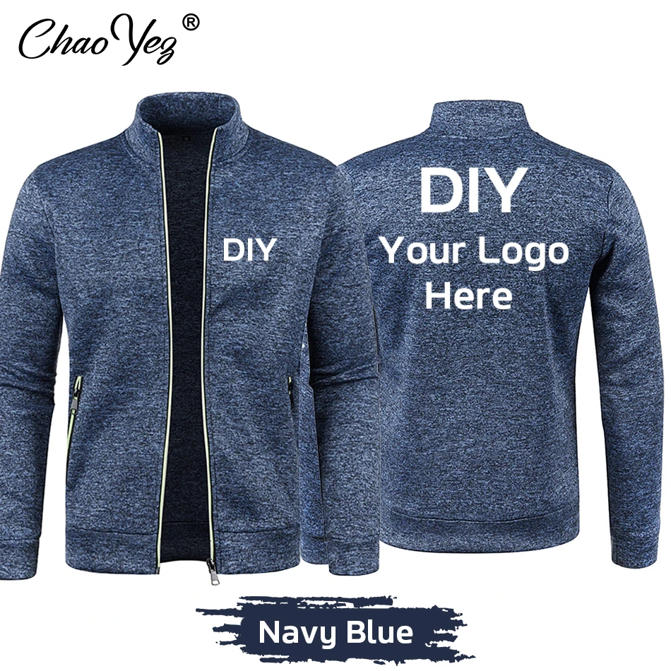 DIY Logo Men's Zipper Jacket Autumn Stand Collar Sweatshirts Long Sleeve Casual Coats Streetwear Male Fleece Sweater Hoodies