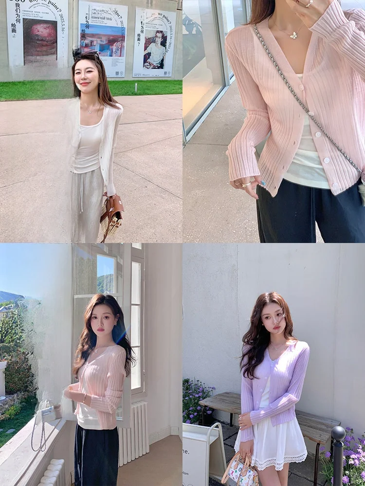 

Cheeseandkisses Cool Bitter Sweet Dopane Open Cardigan Simple V-ne Jaet Summer 2026 Women's Knittedwear een Fiber