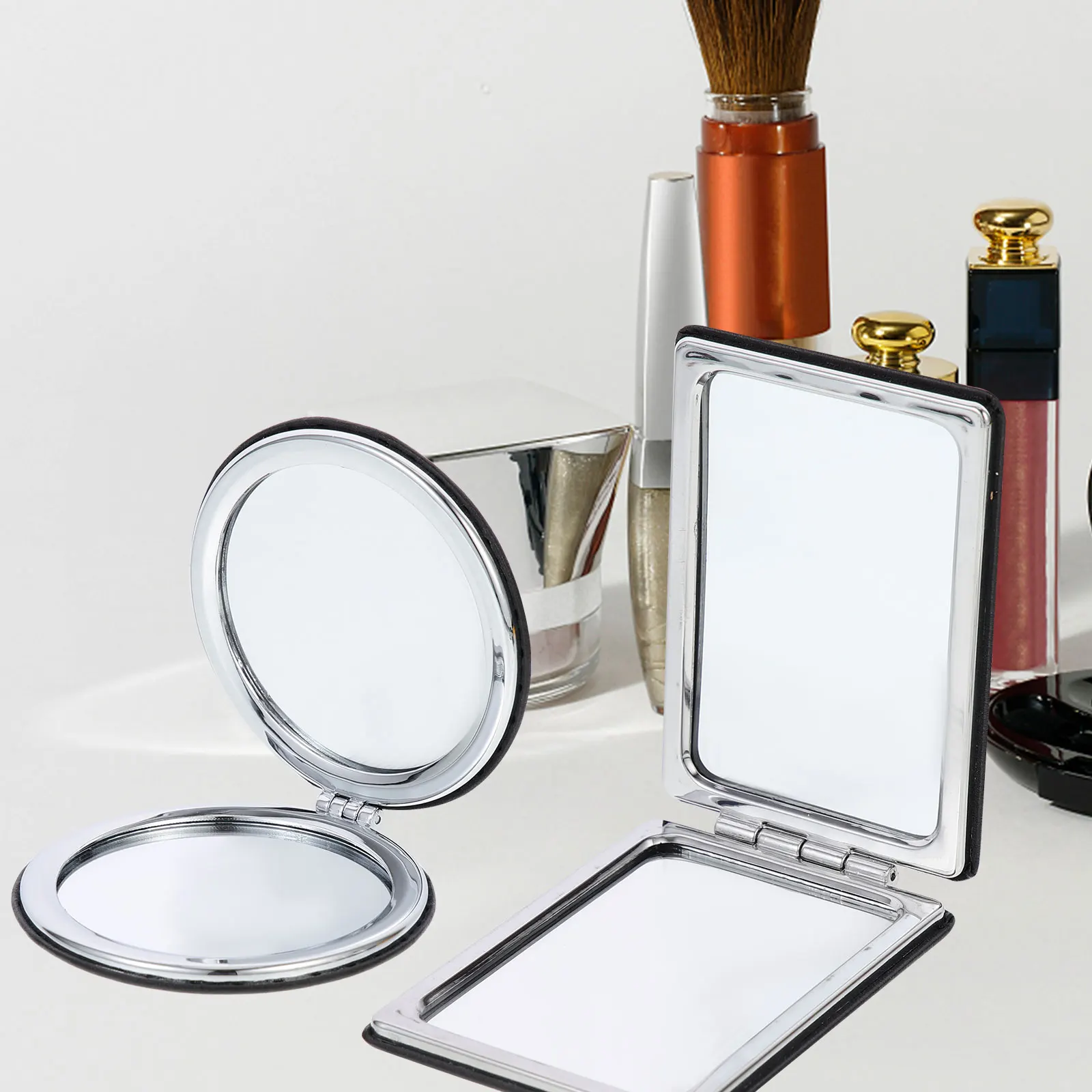 

2Pcs Compact Folding Makeup Mirror Small Double-Sided Pocket Mirror Portable Travel Purse Cosmetics Small Makeup Mirrors