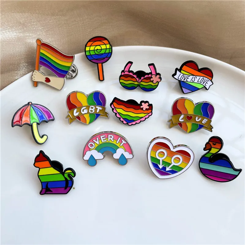 Creative Rainbow Love Enamel Brooch Cute Swan Elephant Colorful Heart Couple Pride Badge Lapel Pins Friends Gifts Jewelry