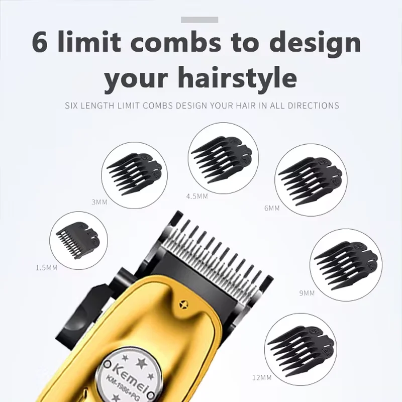 Kemei KM1986 Professional Hair Trimmer Men\'s Hair Clipper Cordless Electric USB Charging LCD Display Barber Hair Cutting Machine