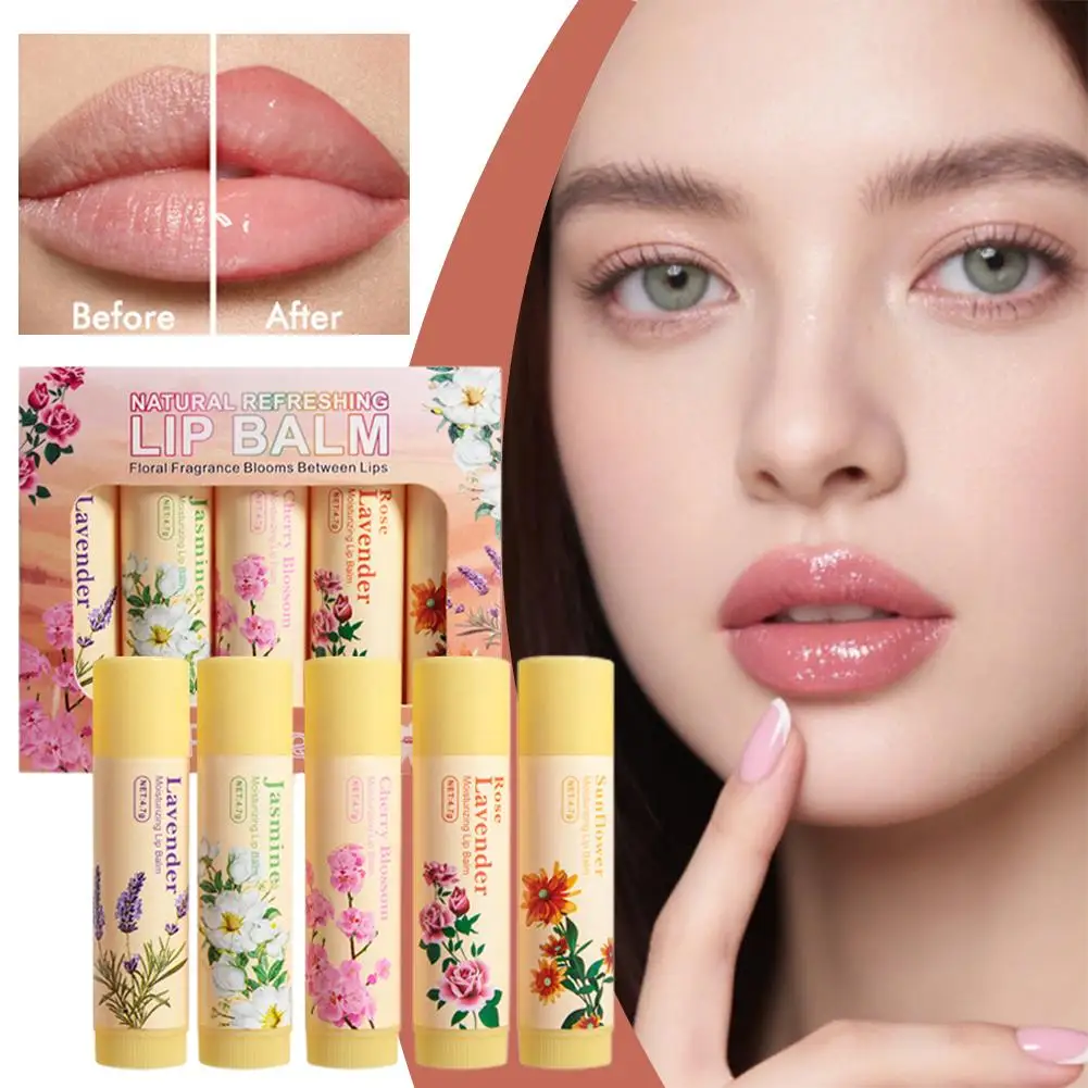 Natural Floral Lip Balm Set with Lavender, 6 Colors Moisturizing & Refreshing, Small OEM Order