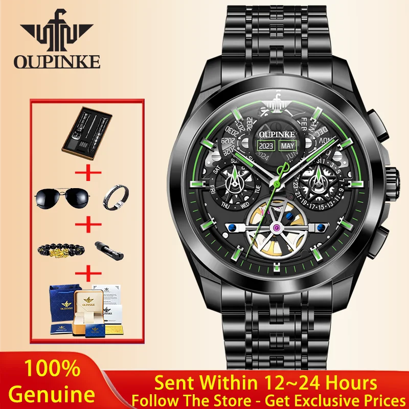 

Мужские часы OUPINKE 3235, роскошные автоматические механические часы, многофункциональные, водонепроницаемые, с люминесцентным покрытием, хронограф, оригинальные мужские часы
