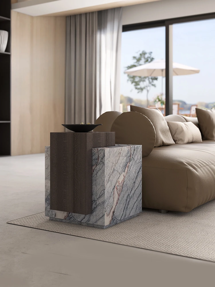 Natural marble edge table, Nordic style small unit furniture, living room, solid wood corner table, sofa edge cabinet