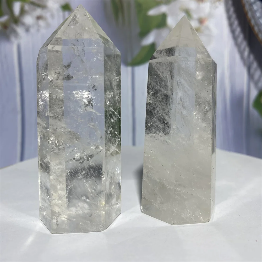 Natural Clear Quartz Column Wand Hexagonal Obelisk White Crystal Tower Healing Mineral Energy Stone Polished Crafts Ornament