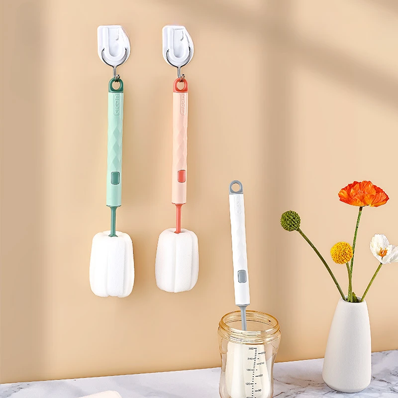 New Household Sponge Head Cleaning Cup Brush Wholesale Long Handle Insulating Cup Brush Set Tea Cup Milk Bottle Cleaning Brush