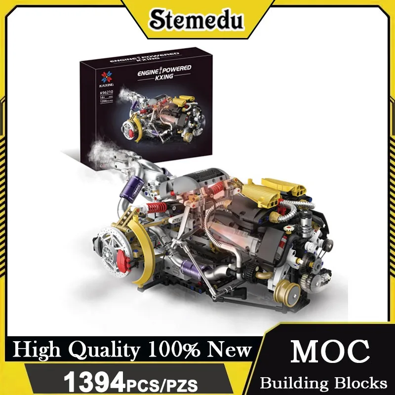 1394Pcs Motorized V8 Engine Model Building Set with LED Light Technical Car Part Assembly Brick Toys for Kids Teens Adults Gift