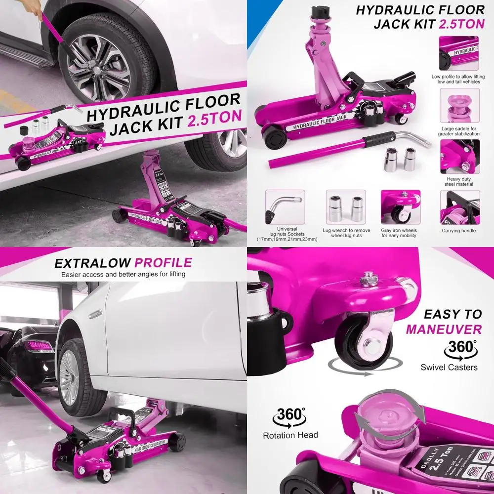 

2.5 Ton Hydraulic Low Profile Jack Kit - Pink Trolley Jack and Lug Wrench for SUVs and Cars