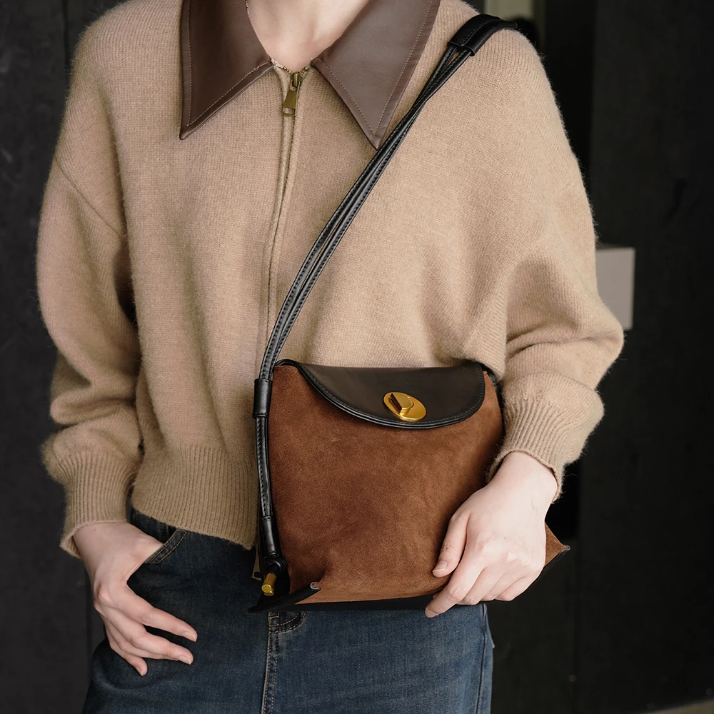 Real leather women's crossbody bag versatile saddle bag women's niche trend single shoulder handbag