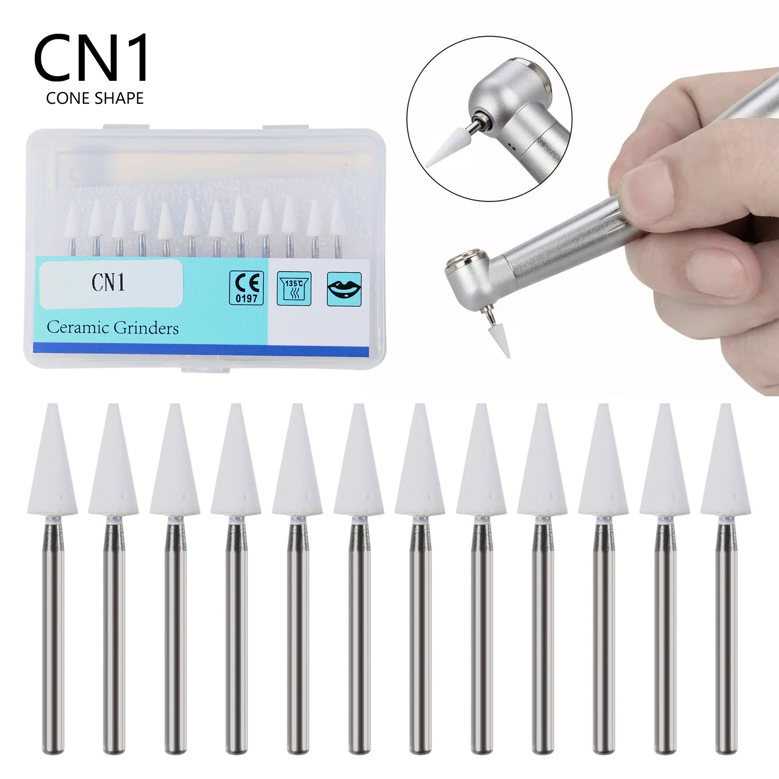 12pcs/pack Dental White Polishing Stones Flame Cone shape FG Bur Drills Arkansas Stone FL2 CN1 RD1