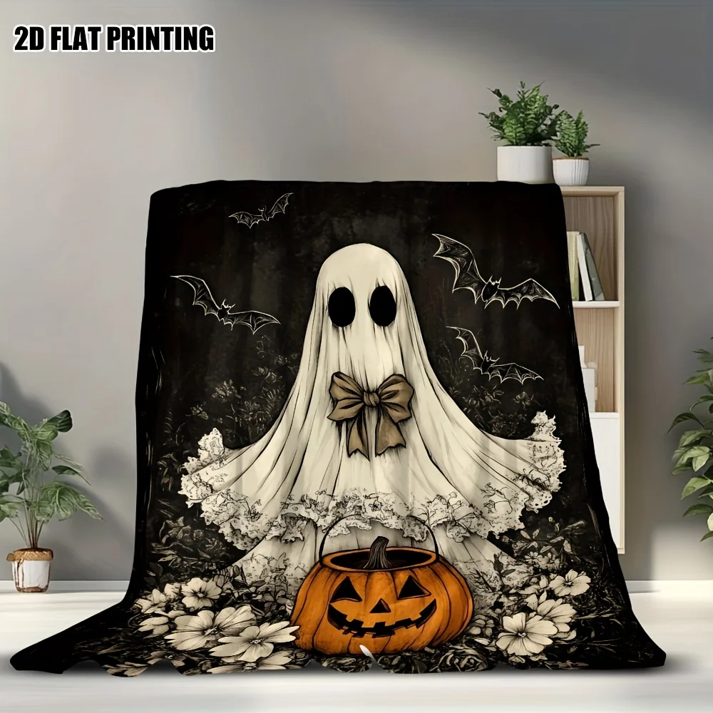 بطانية رمي من الفلانيل مطبوعة على الطراز القوطي للهالوين من Spooky Ghosts مثالية للقيلولة والتخييم والسفر وديكور المنزل هدية مثالية #3