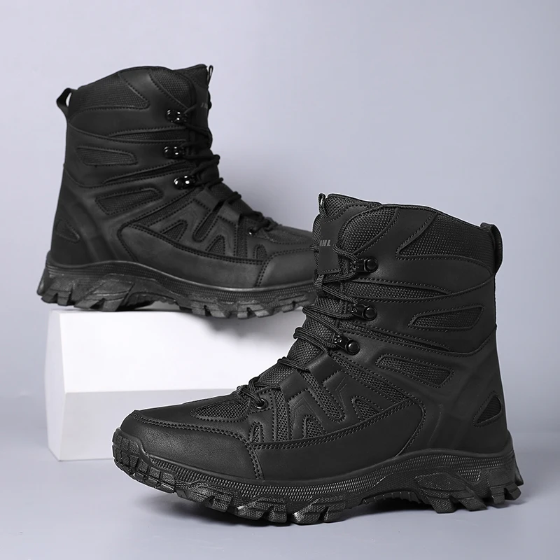 Men Outdoor Hiking Shoes High Top Waterproof Men's Tactical Boots Large Size 47 Sneakers Hiking Boots Non Slip Motorcycle Boots