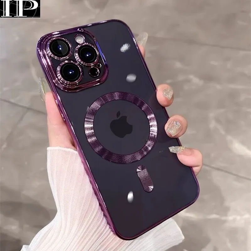 

Модный прозрачный Магнитный чехол для беспроводной зарядки Magsafe для iPhone 14 Plus 13 12 11 15 Pro Max, силиконовый чехол с покрытием