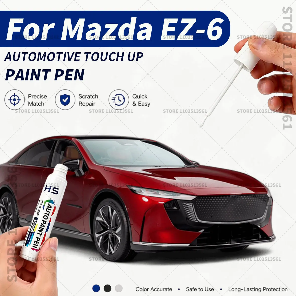 

Automotive Touch Up Paint Pen – Restore Car Paint & Remove Scratches For Mazda EZ-6 Polar Black Pearl White Streamer Gold Gray