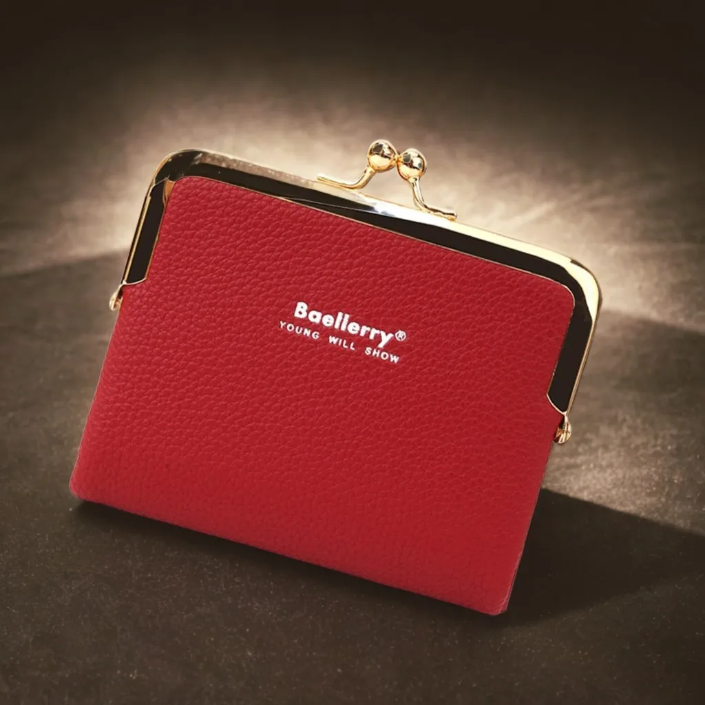 レディース PU レザー ショート ウォレット、ライチ グレイン カード ホルダー 非 RFID スリム デザイン