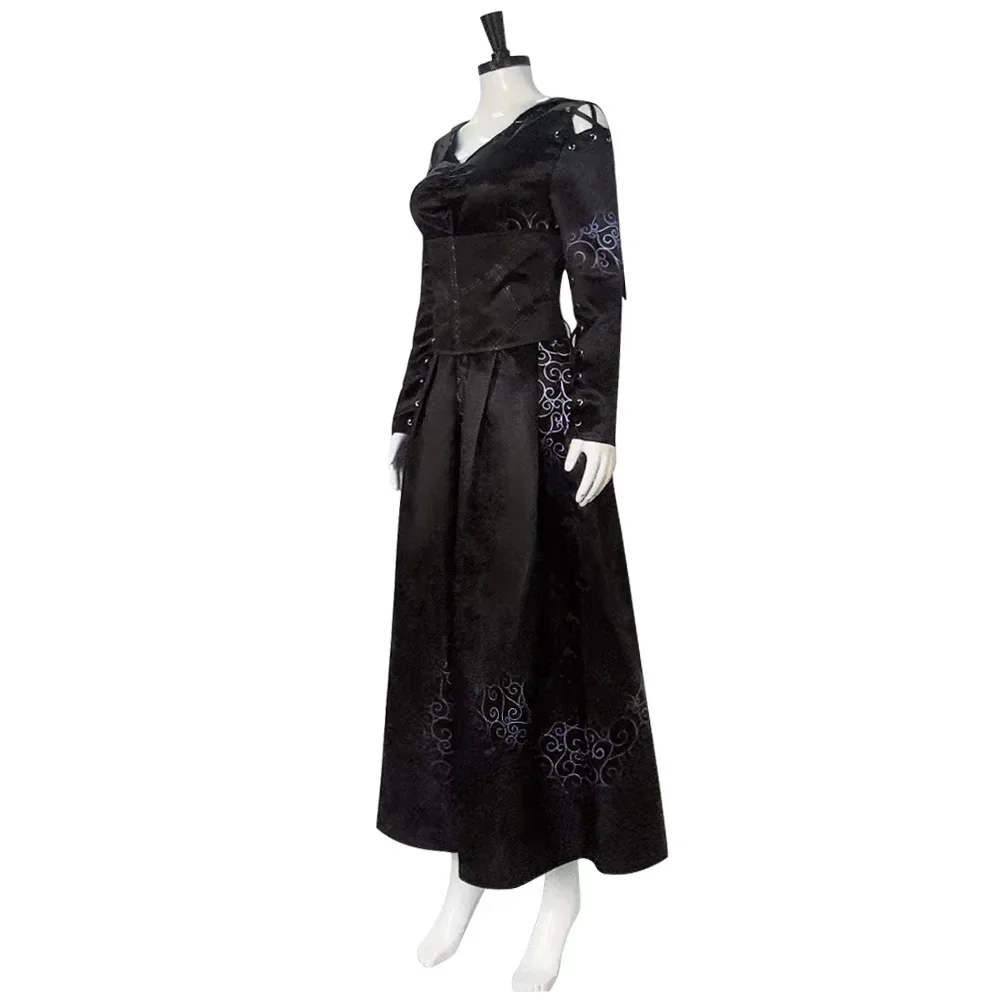 Bellatrix Fantasia Cosplay Feminina, Vestido Longo Preto, Fato Halloween, Roupa de Festa, Representação Disfarçada, Carnaval, Filme, Adulto