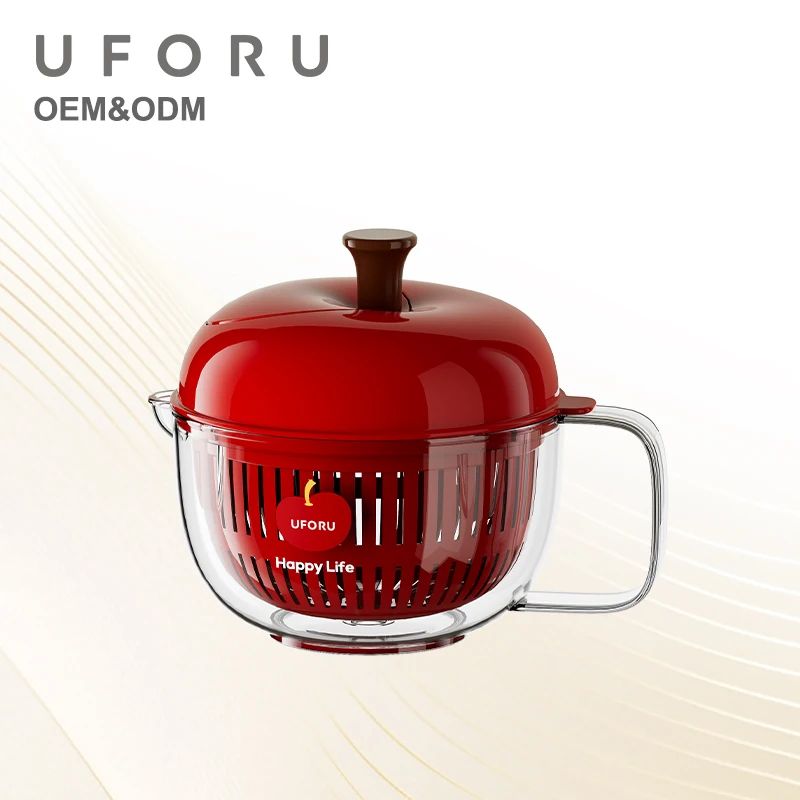UFORU Apple Shape Salad Spinner, Manual Fruit Vegetable Drain Basket,  Kitchen with Double Layer Drainage, Easy Clean
