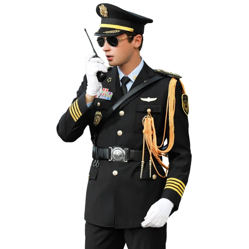 Captain Officer  Ship Sailor Costume Mens Blazer Suit Uniform Set Spring Autumn Male security uniform Overalls