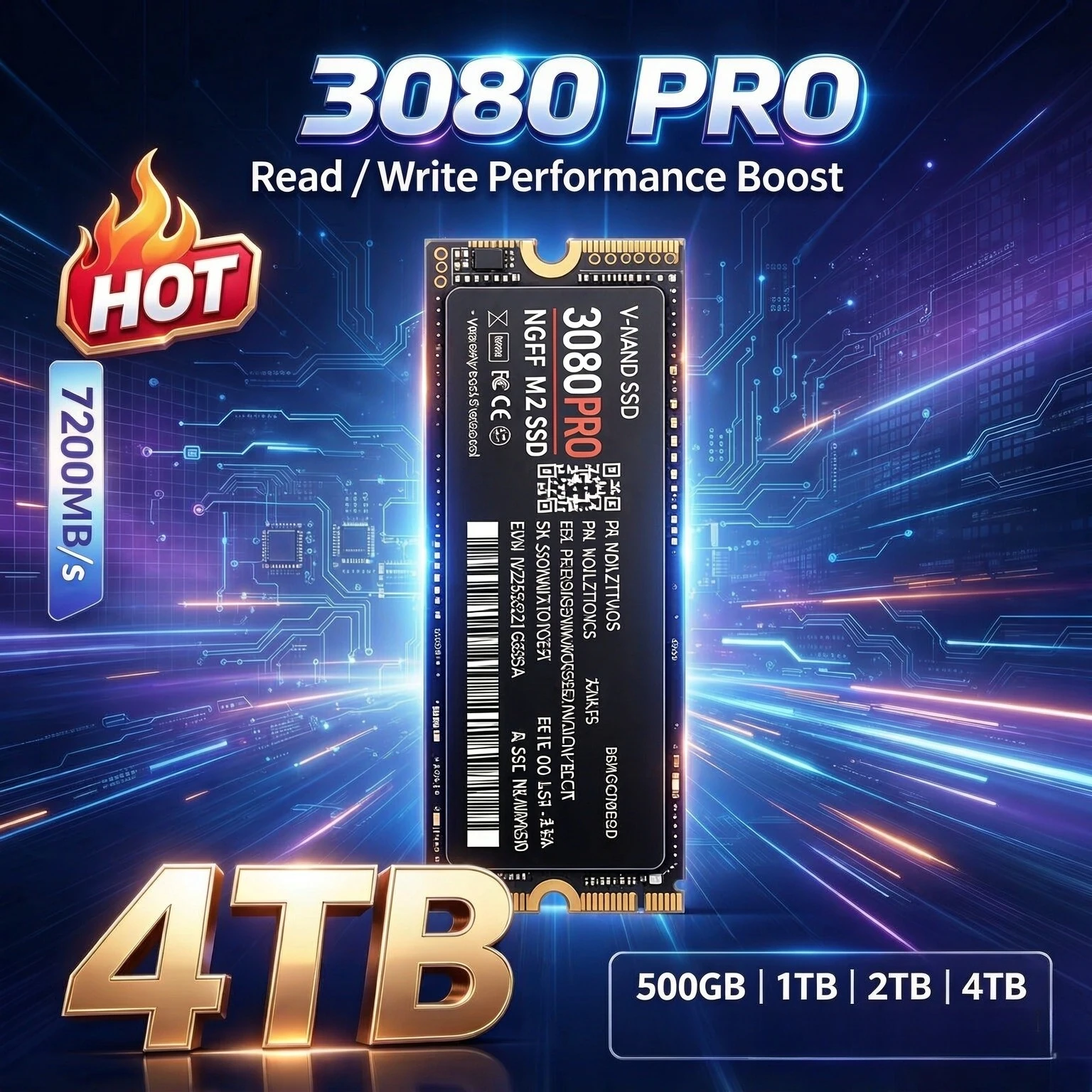 3080 PRO M.2 2280 NGFF PCIe4.0 SSD Up to 7200MB/s High Speed Internal Solid State Drive 2TB 4TB for Laptop Desktop PC Gaming