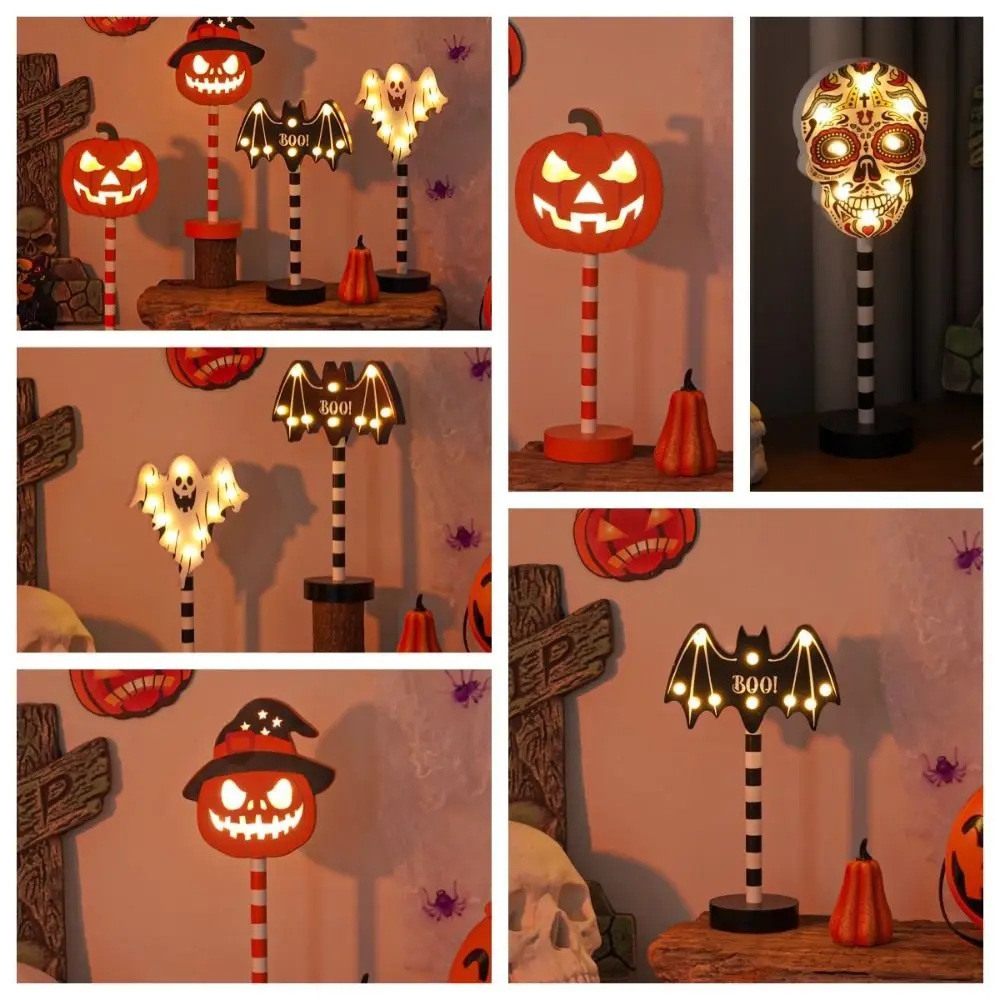 Atmosphäre Lampe Halloween Holz Nachtlicht führte Kürbis Ghost Festival Modellierung Lampe Fledermäuse Geist Schädel Kürbis Ornament Laterne