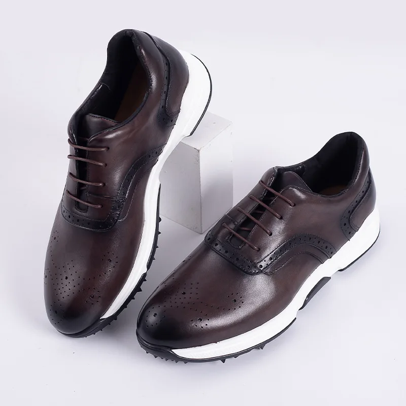 Mens Brogue Shoes Brown Color Carved Gentleman Genuine Leather Shoes Vintage Style Wedding Business Shoes Man Dress Shoes