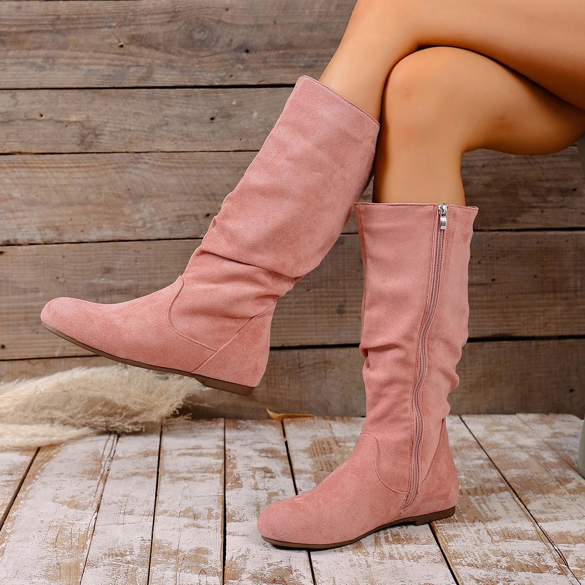 من المألوف جديد جولة تو الجلد المدبوغ المضادة للانزلاق أحذية دراجة نارية عادية لراحة الشتاء مثير حجم كبير أحذية فارس للنساء