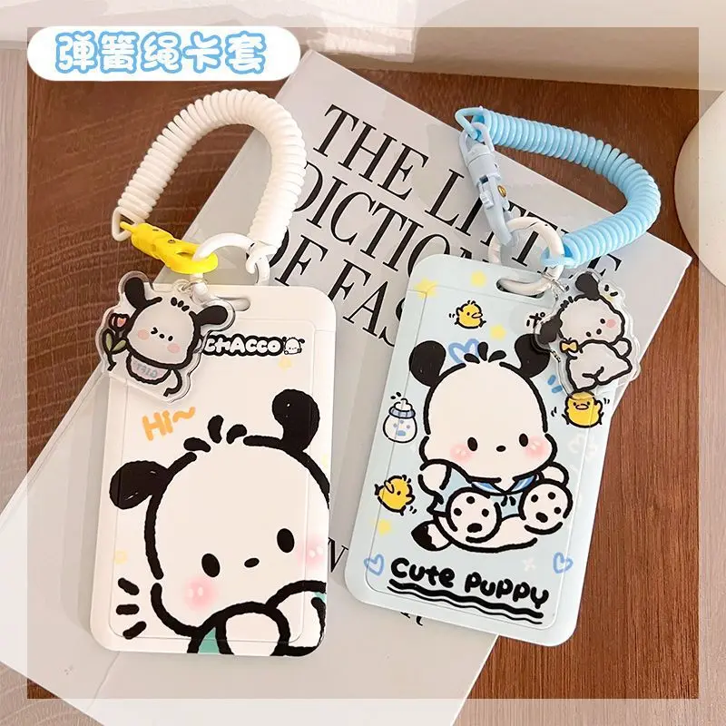 

Cute Pochacco Card Holder Access Control Subway Card Holder Embossed Work ID PC Hard Shell With Spring Rope Holiday Gift