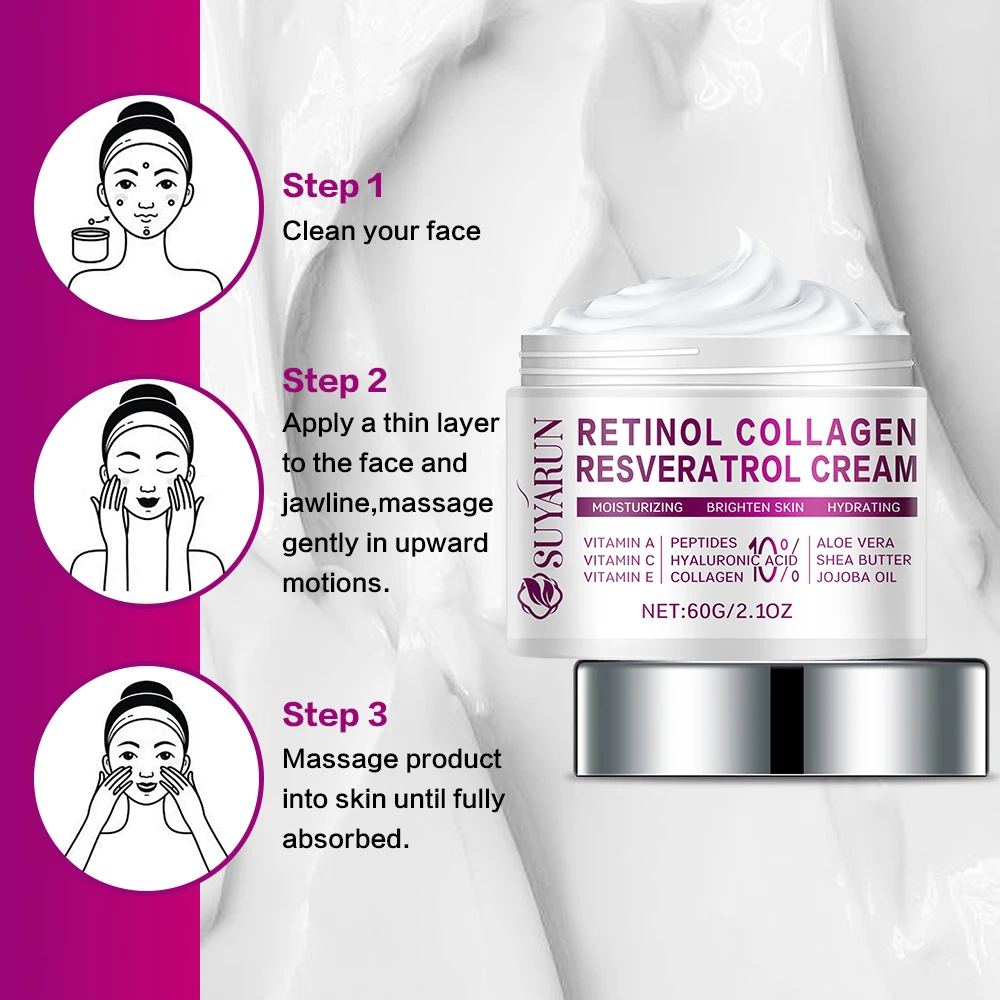 SUYARUN Retinol Resveratrol Creme Facial Antienvelhecimento - Hidratante Noturno Hidratante para Rugas, Firmador e Iluminador Cuidados com a Pele.