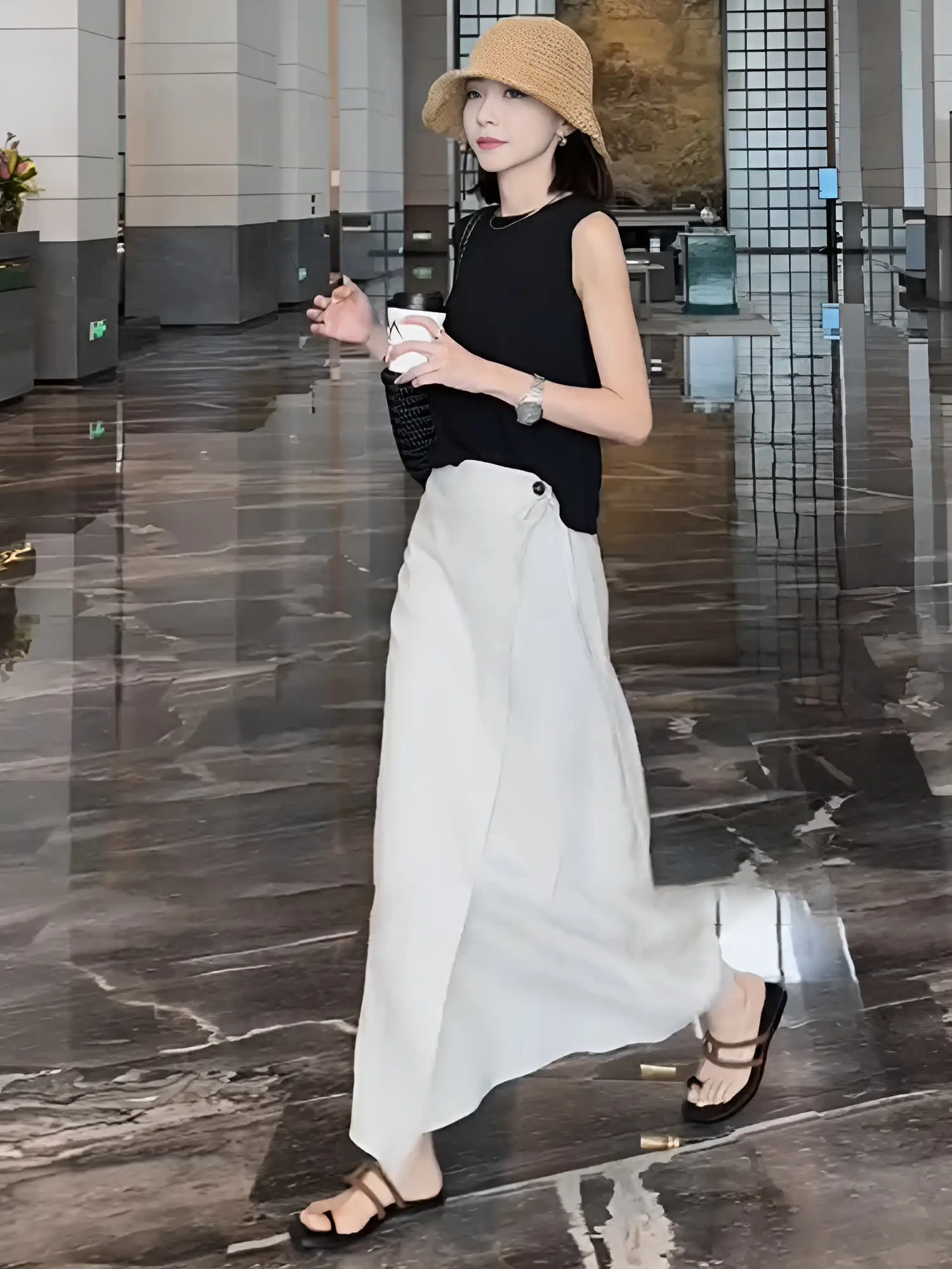 

Ele Unique Long A-Line Skirt High Waist Polyester Korean Sle Summer 2025 New High-End Feelings Faionable Midi Skirt