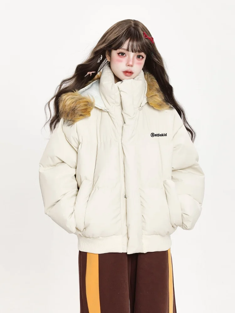 

Утепленная зимняя хлопковая куртка для женщин с отстегивающимся меховым воротником и капюшоном, теплая верхняя одежда, дышащая, удобная, повседневная