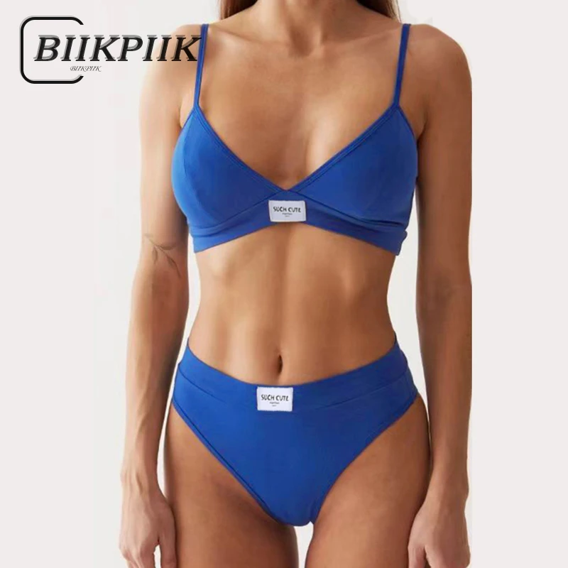 

BIIKPIIK Casual Solid Women Sets Concise Appliques Two Piece Sets Sexy Bras + Elastic Waisted Shorts Female Sporty Suits Fashion