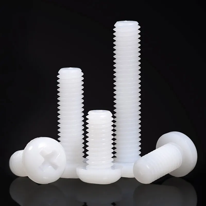 10/ 20/ 50szt Czarny Biały Nylon Plastik Phillips Pan Head Cross Round Śruba M2 M2.5 M3 M4 M5 M6 M8 długość 4-50mm — zdjęcie 6