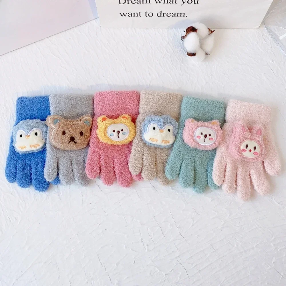 

Kids Winter Warm Gloves Children Knitted Full Fingers Baby Mittens Boys Girls Cartoon Soft Gloves Mitten for 3-8 Years Old Kids