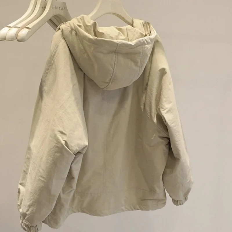 

Винтажное бежевое хлопковое пальто на молнии в китайском стиле, женское осеннее новое свободное однотонное женское пальто с длинными рукавами, повседневная верхняя одежда с капюшоном