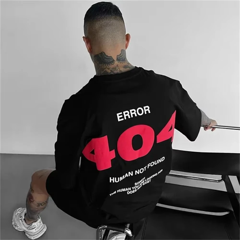 جديد 404 الجرافيك تي شيرت رجالي رسالة مطبوعة قصيرة الأكمام تي شيرت للرجال الصيف Harajuku الشارع Y2K ملابس علوية من القطن ملابس كاجوال