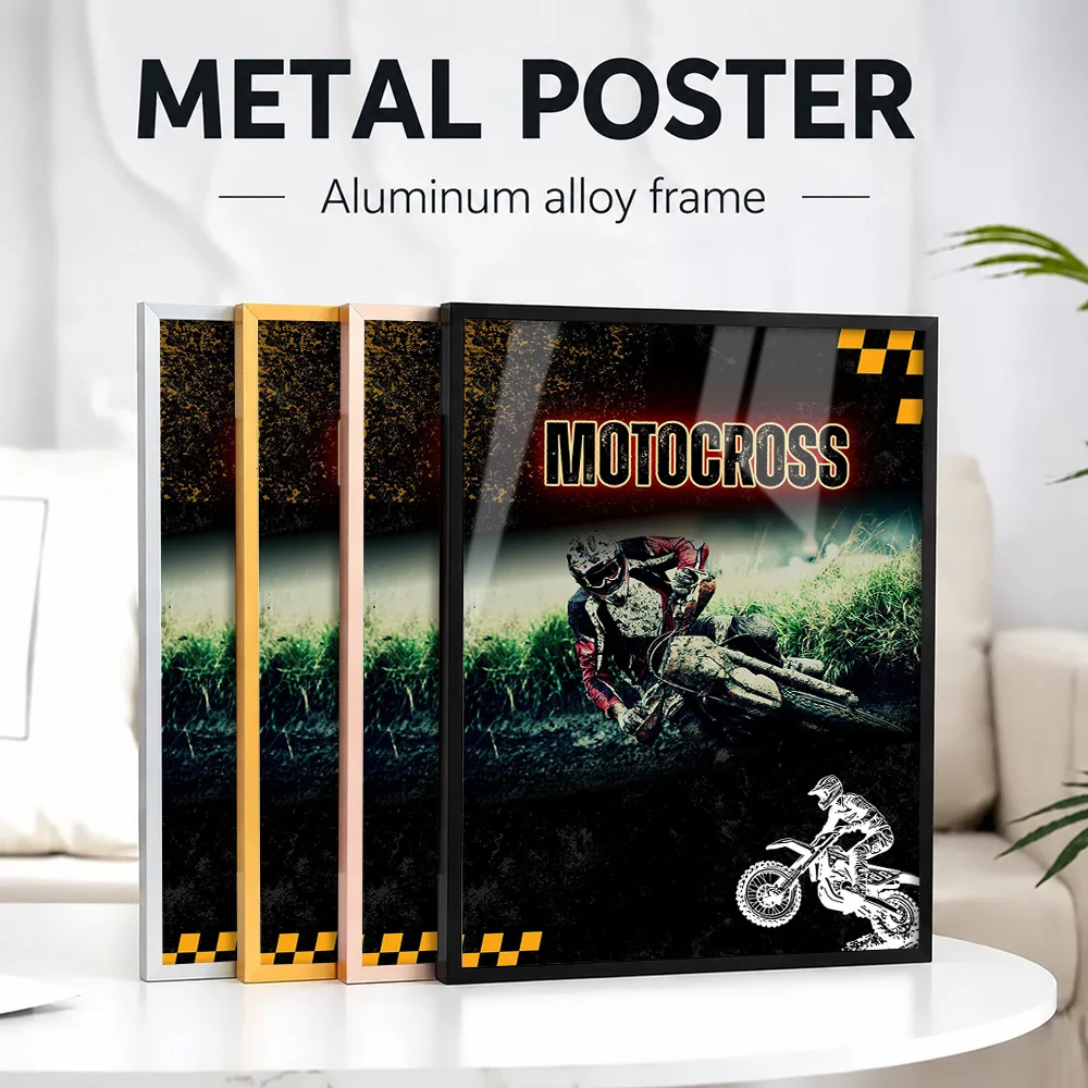 Motocross Sport Framed Aluminum Metal Poster Customized Photo Energetic Graphic Style Wall Art For Training Room Teammate Gift
