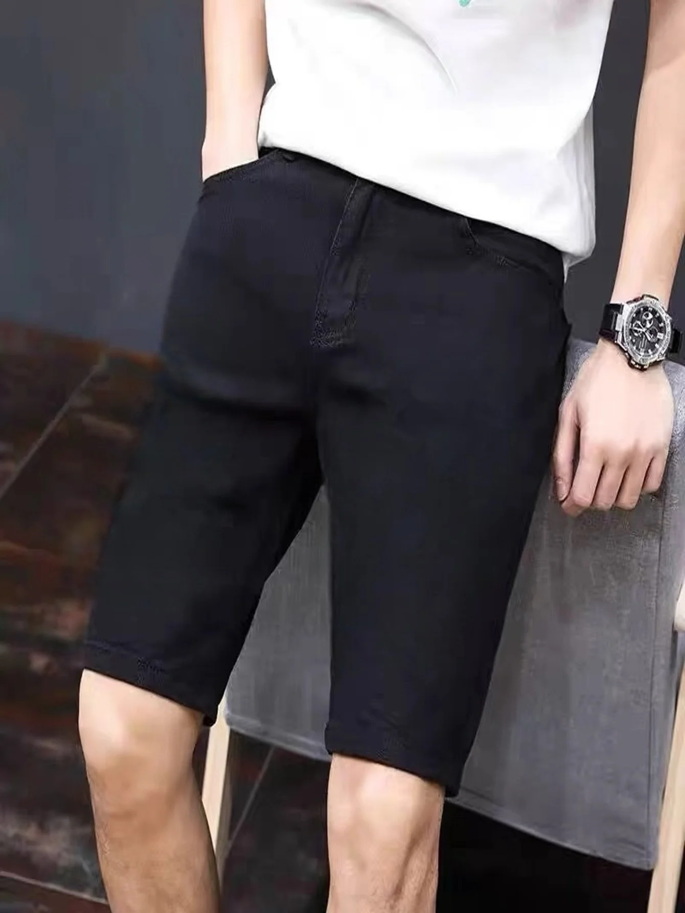 

Мужские черные джинсовые шорты скинни Y2K, облегающие, стрейч, для повседневной носки