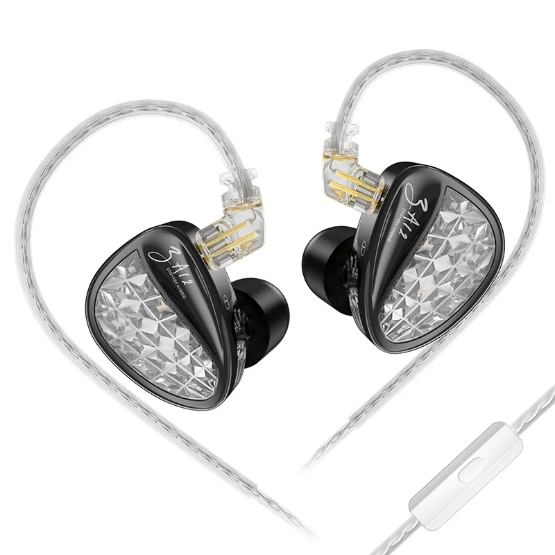 KZ ZA12 Hybride dynamische gebalanceerde armatuur IEM-oortelefoon HiFi Bass bedrade hoofdtelefoon Ruisonderdrukkende oordopjes in het oor Monitor Headset