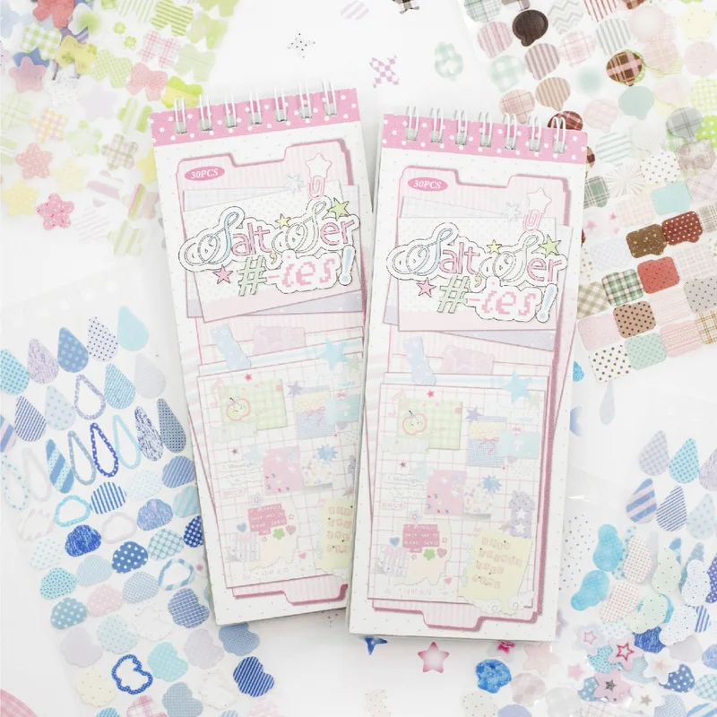 30Pcs Salt‑Style PET Mini Decor Stickers, Sweet Multicolor Small Pattern Decals for Journal Collage Handmade Supplies