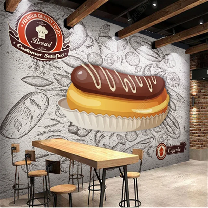 

European Bread Line Western Restaurant Wallpapers Industrial Decor Mural Dessert Shop Background Wall Paper Papel De Parede 3d